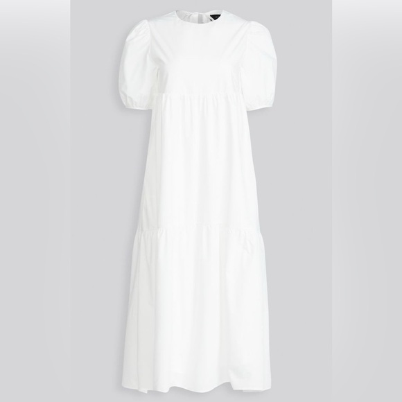 En Saison Dresses & Skirts - En Saison Poplin Midi White Lined flare Summer Dress Puff Sleeves S NWT Peasant